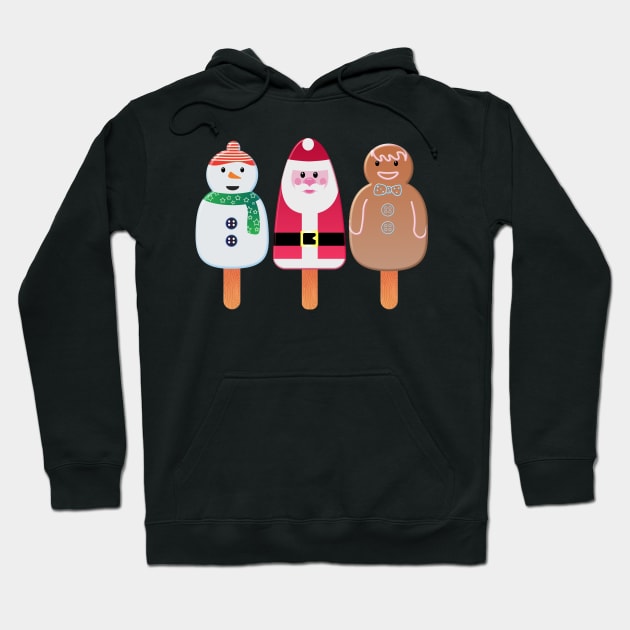 Christmas Snowman, Santa And Gingerbread Man Hoodie by brodyquixote